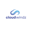 Minimalist CloudWindz logo with stylized cloud and wind elements made from blue lines